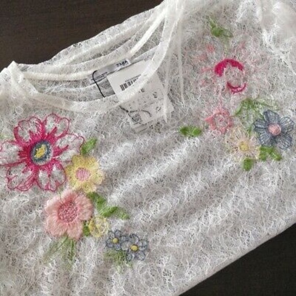 Zara Floral Embroidered Sheer Lace Top - Picture 8 of 8